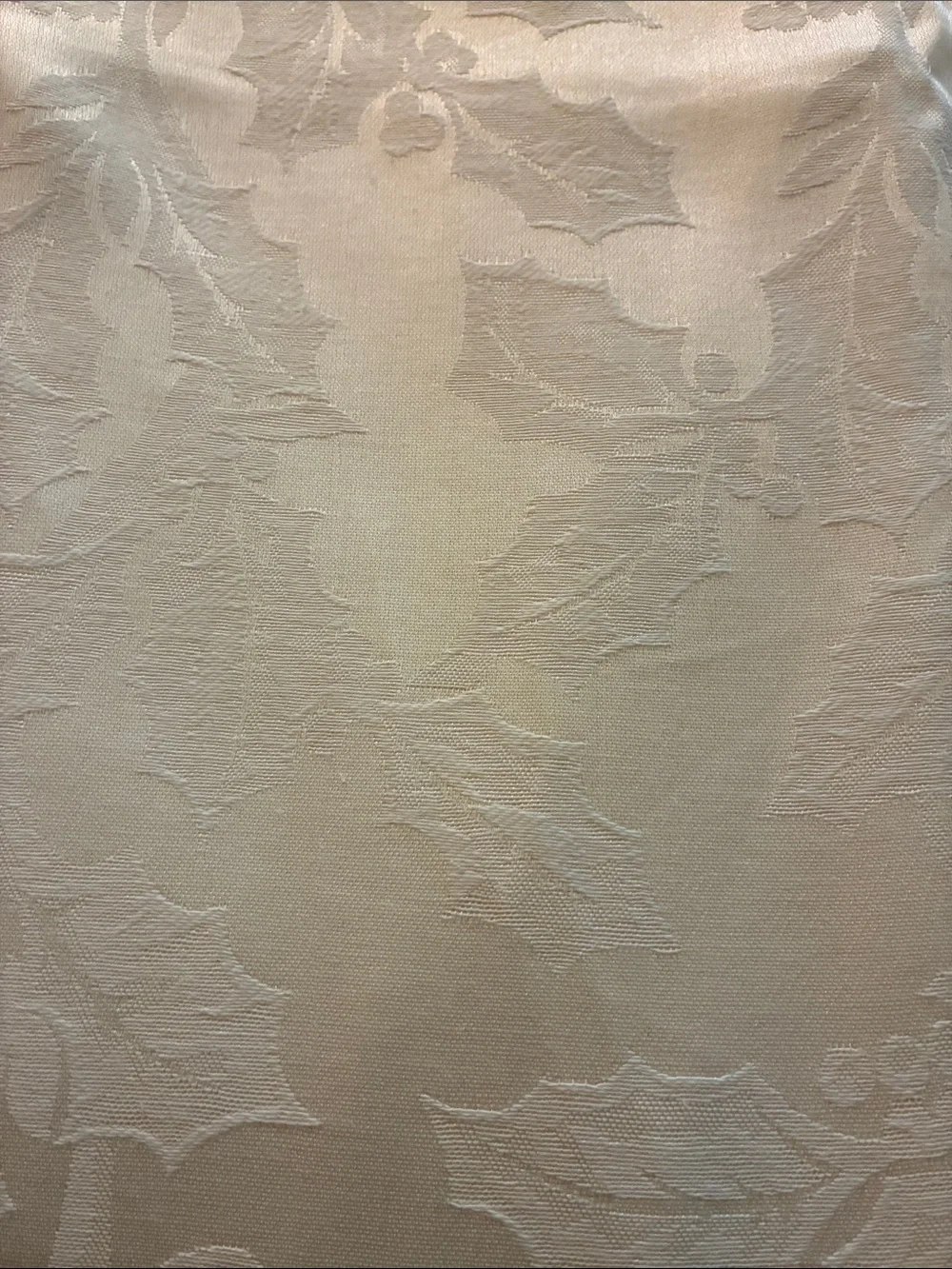 Fabric Shower Curtain- Ivory Jacquard– Tone-on-Tone Holly Leaf Weave -New/Unused